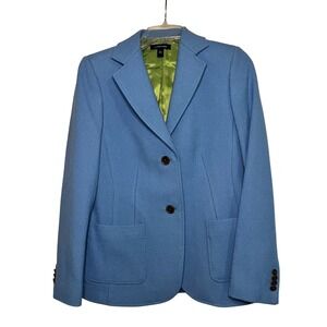 Lands End Blue Textured Blazer Jacket Womens Size 6 Notch Lapel Pockets